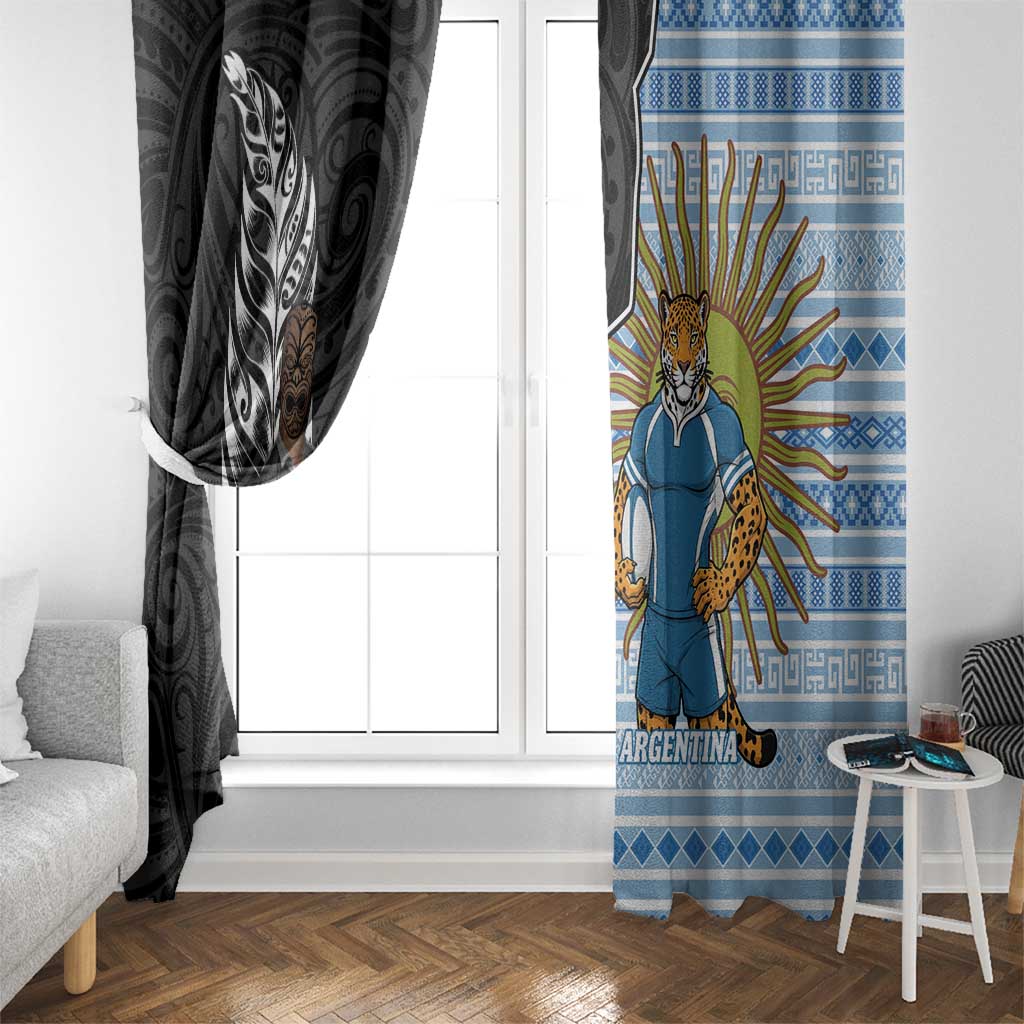 New Zealand Argentina Rugby Window Curtain 2025 Los Pumas All Black Together - Polynesian Pride