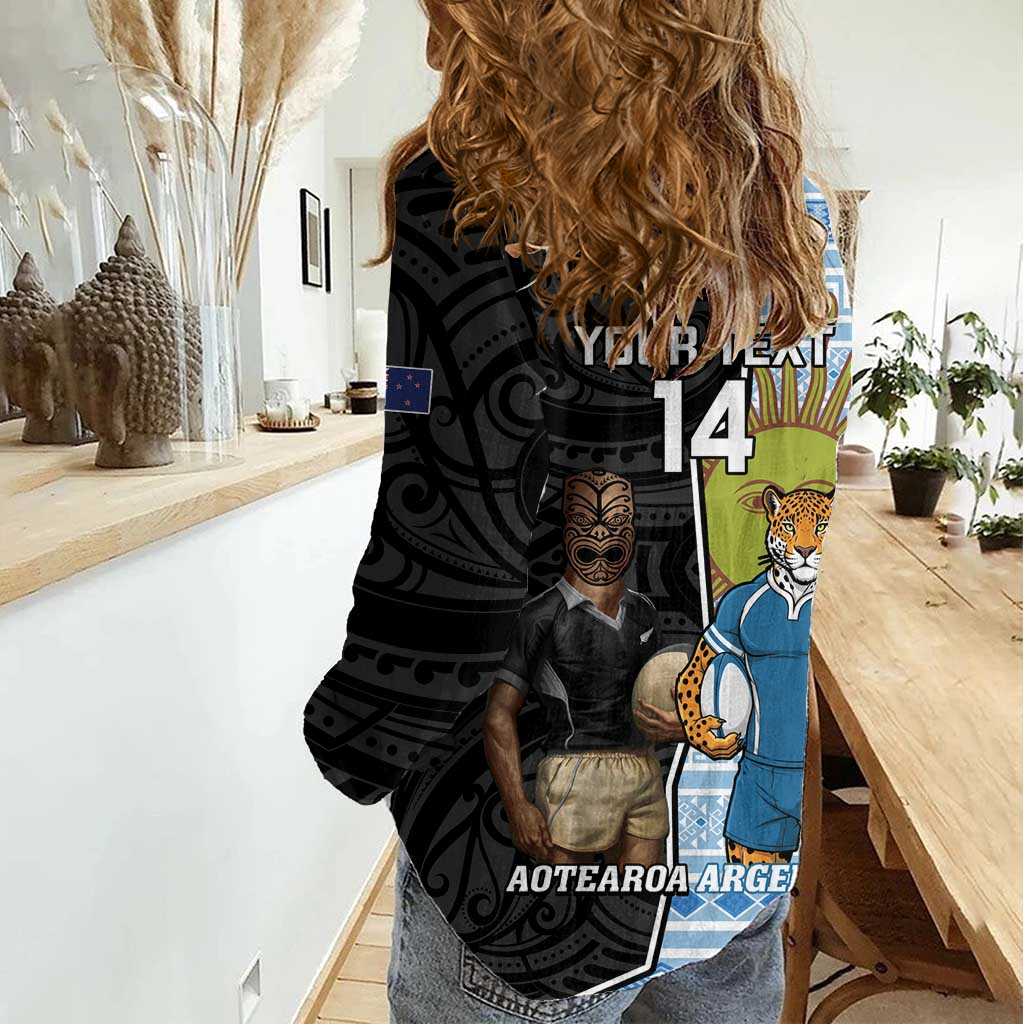 New Zealand Argentina Rugby Custom Women Casual Shirt 2025 Los Pumas All Black Together LT14 - Polynesian Pride