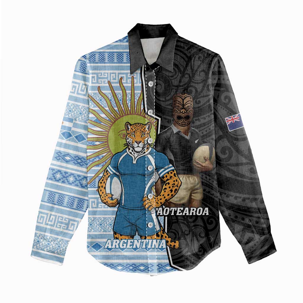New Zealand Argentina Rugby Custom Women Casual Shirt 2025 Los Pumas All Black Together LT14 - Polynesian Pride