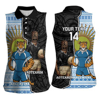 New Zealand Argentina Rugby Custom Women Sleeveless Polo Shirt 2025 Los Pumas All Black Together LT14 - Polynesian Pride
