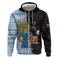 New Zealand Argentina Rugby Custom Zip Hoodie 2025 Los Pumas All Black Together - Polynesian Pride