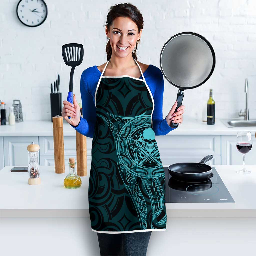 New Zealand Skull Darts Apron Aotearoa Maori Chest Tattoo Stylized Teal - Polynesian Pride