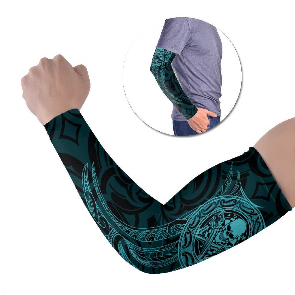 New Zealand Skull Darts Arm Sleeves Aotearoa Maori Chest Tattoo Stylized Teal - Polynesian Pride