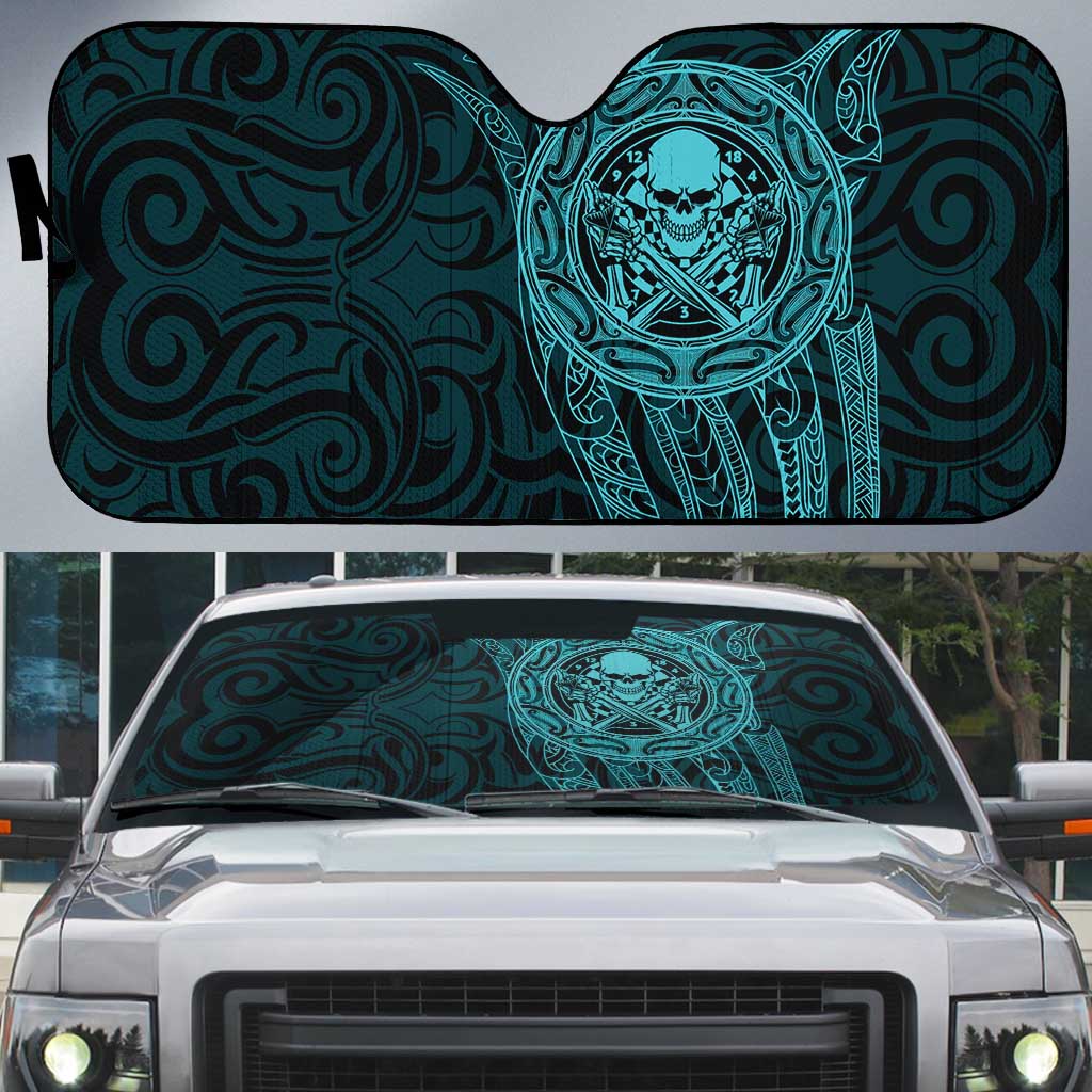 New Zealand Skull Darts Auto Sun Shade Aotearoa Maori Chest Tattoo Stylized Teal - Polynesian Pride