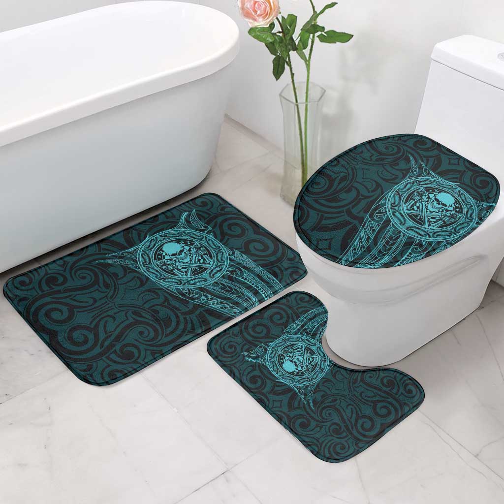 New Zealand Skull Darts Bathroom Set Aotearoa Maori Chest Tattoo Stylized Teal - Polynesian Pride
