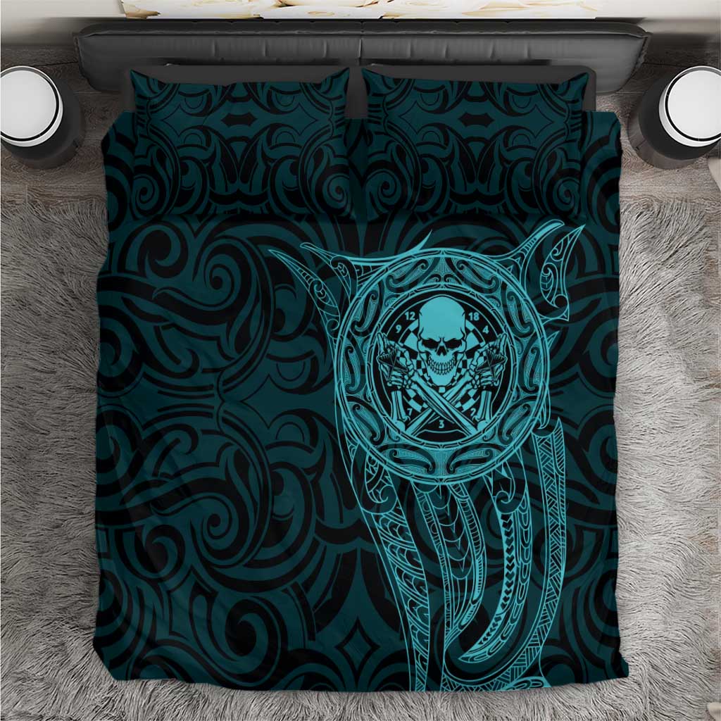 New Zealand Skull Darts Bedding Set Aotearoa Maori Chest Tattoo Stylized Teal LT14 Teal - Polynesian Pride