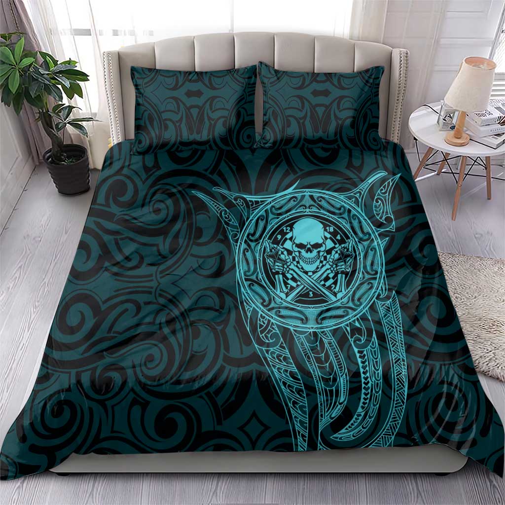 New Zealand Skull Darts Bedding Set Aotearoa Maori Chest Tattoo Stylized Teal LT14 - Polynesian Pride