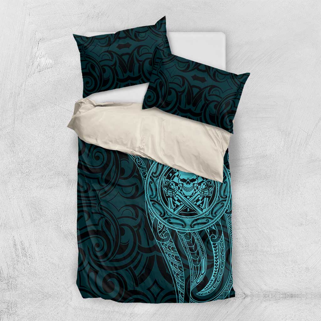 New Zealand Skull Darts Bedding Set Aotearoa Maori Chest Tattoo Stylized Teal LT14 US Twin 172cm x 218cm Teal - Polynesian Pride