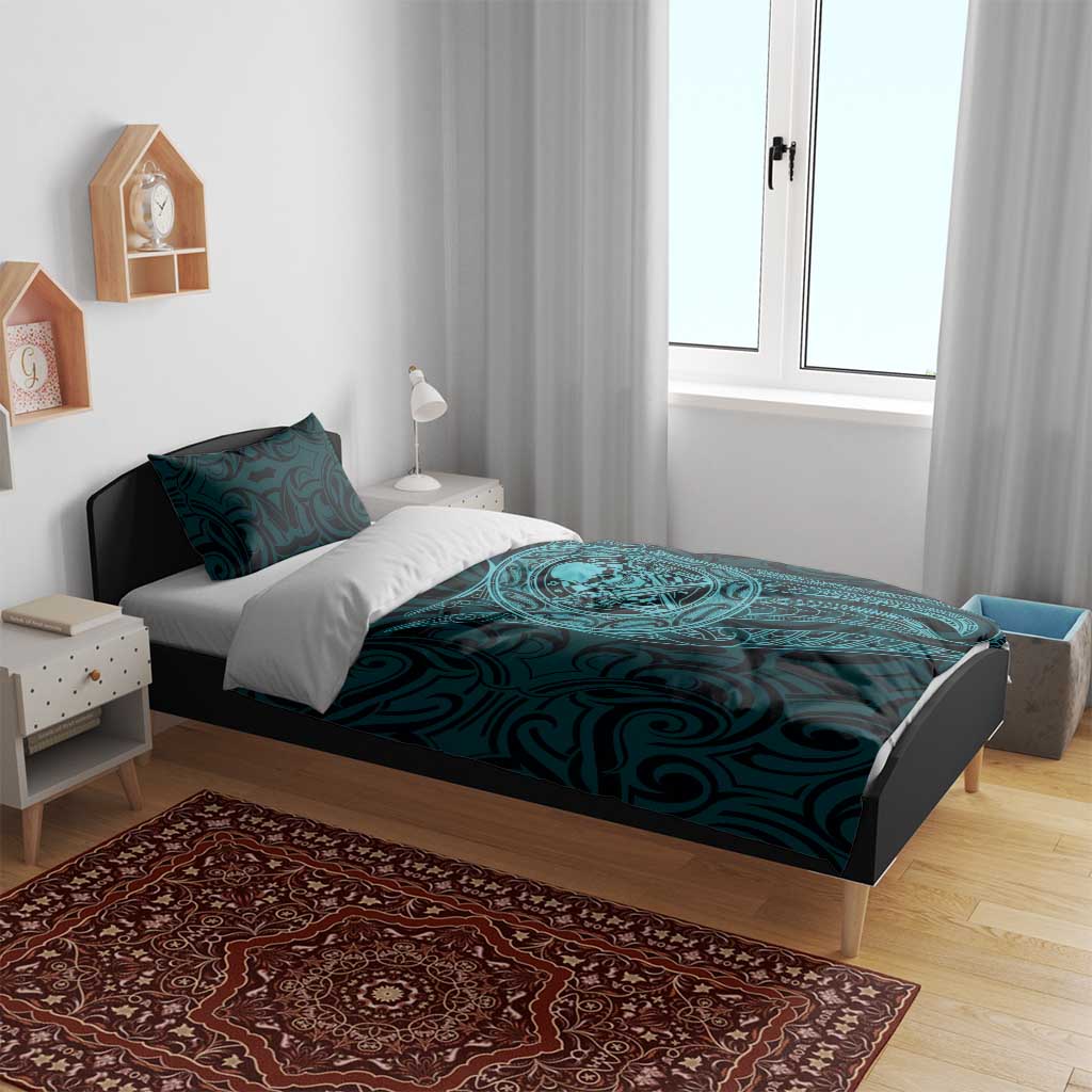New Zealand Skull Darts Bedding Set Aotearoa Maori Chest Tattoo Stylized Teal LT14 - Polynesian Pride