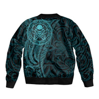 New Zealand Skull Darts Bomber Jacket Aotearoa Maori Chest Tattoo Stylized Teal - Polynesian Pride