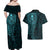 New Zealand Skull Darts Couples Matching Off Shoulder Maxi Dress and Hawaiian Shirt Aotearoa Maori Chest Tattoo Stylized Teal - Polynesian Pride
