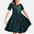 New Zealand Skull Darts Family Matching Long Sleeve Bodycon Dress and Hawaiian Shirt Aotearoa Maori Chest Tattoo Stylized Teal - Polynesian Pride