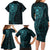 New Zealand Skull Darts Family Matching Long Sleeve Bodycon Dress and Hawaiian Shirt Aotearoa Maori Chest Tattoo Stylized Teal - Polynesian Pride