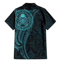 New Zealand Skull Darts Family Matching Mermaid Dress and Hawaiian Shirt Aotearoa Maori Chest Tattoo Stylized Teal LT14 - Polynesian Pride