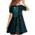 New Zealand Skull Darts Family Matching Off Shoulder Maxi Dress and Hawaiian Shirt Aotearoa Maori Chest Tattoo Stylized Teal - Polynesian Pride