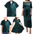 New Zealand Skull Darts Family Matching Puletasi and Hawaiian Shirt Aotearoa Maori Chest Tattoo Stylized Teal - Polynesian Pride