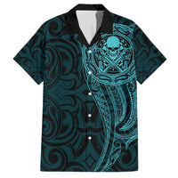 New Zealand Skull Darts Family Matching Summer Maxi Dress and Hawaiian Shirt Aotearoa Maori Chest Tattoo Stylized Teal LT14 Dad's Shirt - Short Sleeve Teal - Polynesian Pride