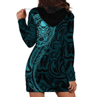 New Zealand Skull Darts Hoodie Dress Aotearoa Maori Chest Tattoo Stylized Teal LT14 - Polynesian Pride