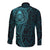 New Zealand Skull Darts Long Sleeve Button Shirt Aotearoa Maori Chest Tattoo Stylized Teal - Polynesian Pride