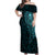New Zealand Skull Darts Off Shoulder Maxi Dress Aotearoa Maori Chest Tattoo Stylized Teal - Polynesian Pride