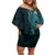 New Zealand Skull Darts Off Shoulder Short Dress Aotearoa Maori Chest Tattoo Stylized Teal - Polynesian Pride