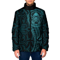 New Zealand Skull Darts Padded Jacket Aotearoa Maori Chest Tattoo Stylized Teal - Polynesian Pride