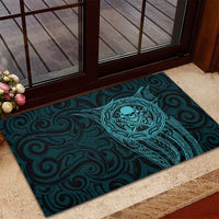 New Zealand Skull Darts Rubber Doormat Aotearoa Maori Chest Tattoo Stylized Teal - Polynesian Pride