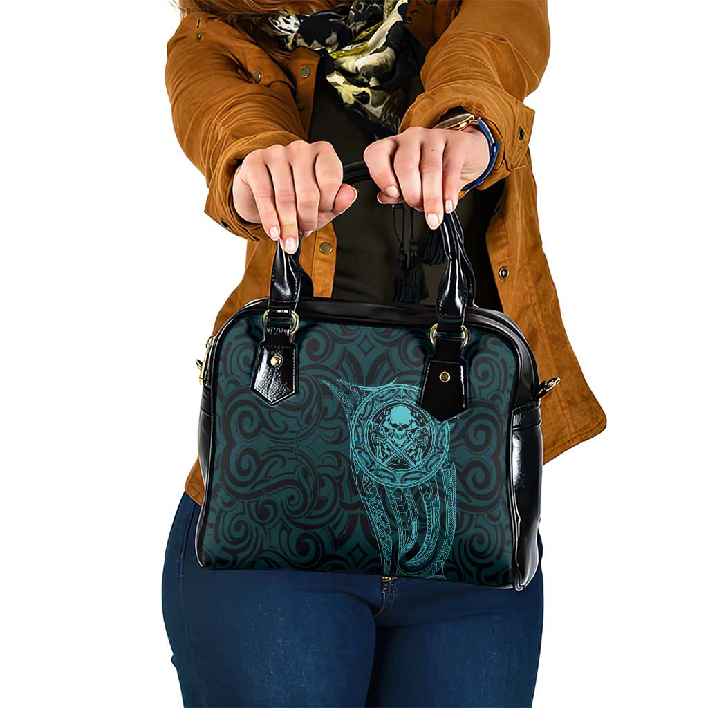 New Zealand Skull Darts Shoulder Handbag Aotearoa Maori Chest Tattoo Stylized Teal - Polynesian Pride