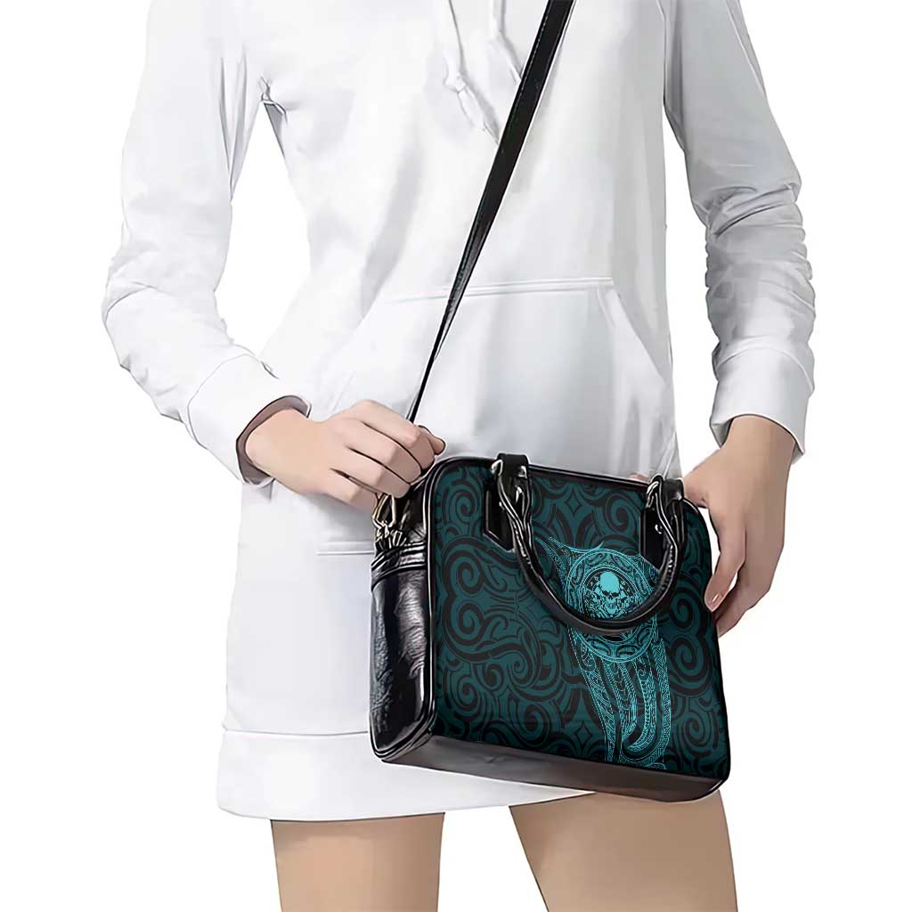 New Zealand Skull Darts Shoulder Handbag Aotearoa Maori Chest Tattoo Stylized Teal - Polynesian Pride