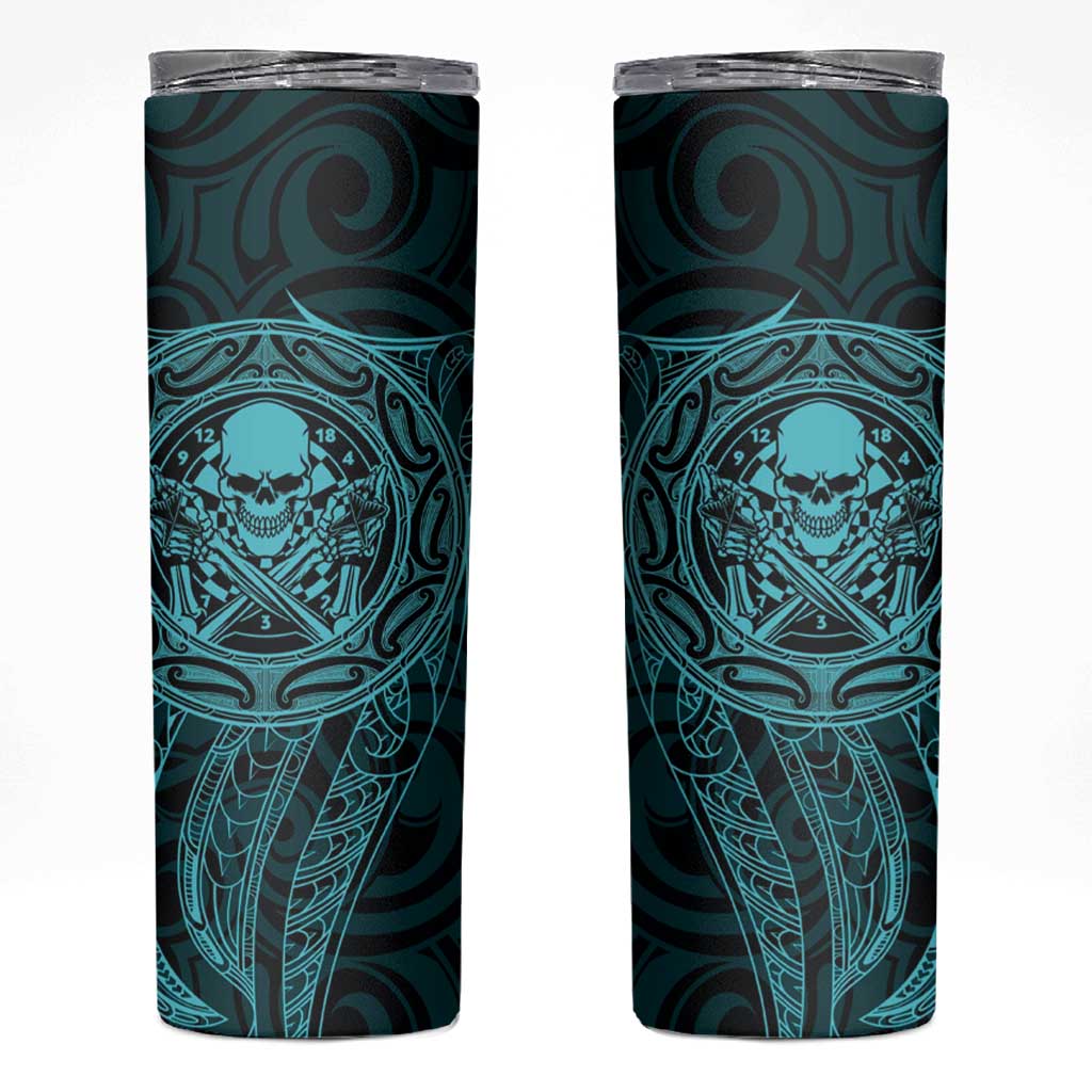 New Zealand Skull Darts Skinny Tumbler Aotearoa Maori Chest Tattoo Stylized Teal LT14 Teal - Polynesian Pride