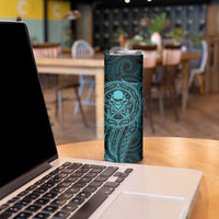 New Zealand Skull Darts Skinny Tumbler Aotearoa Maori Chest Tattoo Stylized Teal LT14 - Polynesian Pride