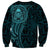 New Zealand Skull Darts Sweatshirt Aotearoa Maori Chest Tattoo Stylized Teal - Polynesian Pride