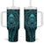 New Zealand Skull Darts Tumbler With Handle Aotearoa Maori Chest Tattoo Stylized Teal - Polynesian Pride