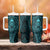 New Zealand Skull Darts Tumbler With Handle Aotearoa Maori Chest Tattoo Stylized Teal - Polynesian Pride