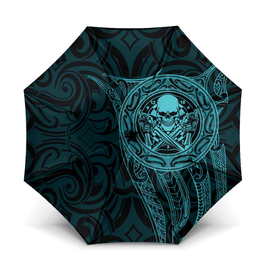 New Zealand Skull Darts Umbrella Aotearoa Maori Chest Tattoo Stylized Teal - Polynesian Pride