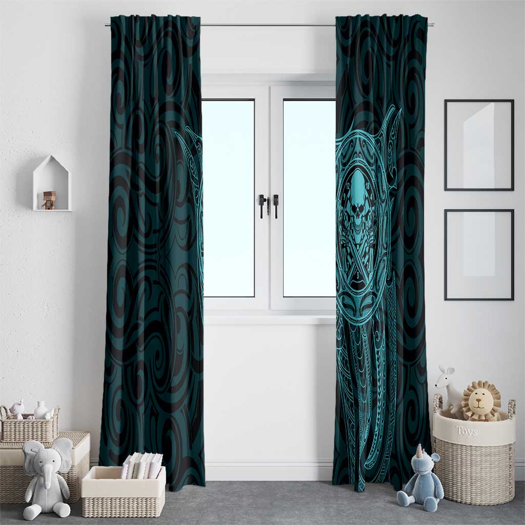 New Zealand Skull Darts Window Curtain Aotearoa Maori Chest Tattoo Stylized Teal - Polynesian Pride