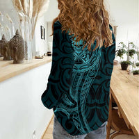 New Zealand Skull Darts Women Casual Shirt Aotearoa Maori Chest Tattoo Stylized Teal LT14 - Polynesian Pride