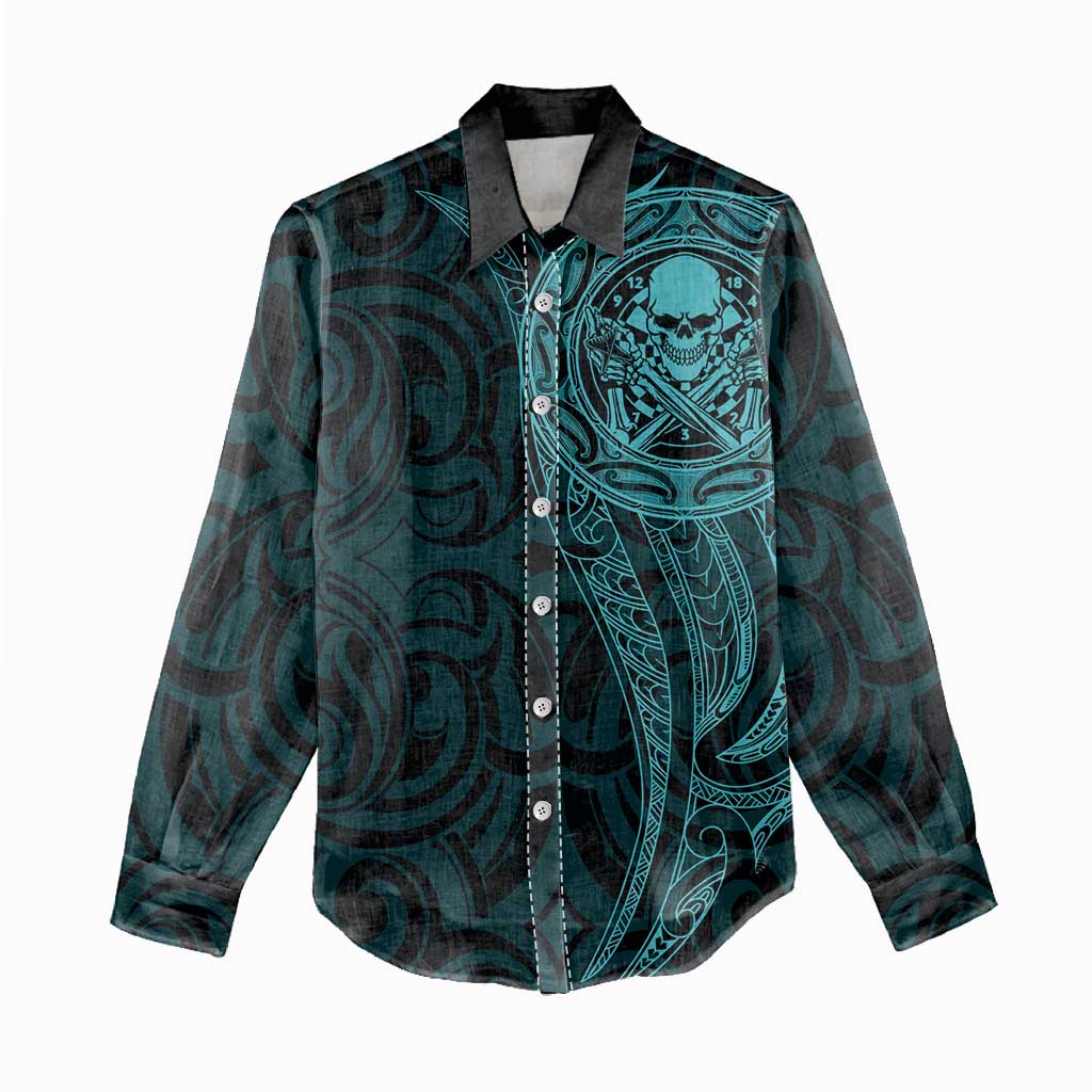 New Zealand Skull Darts Women Casual Shirt Aotearoa Maori Chest Tattoo Stylized Teal LT14 - Polynesian Pride
