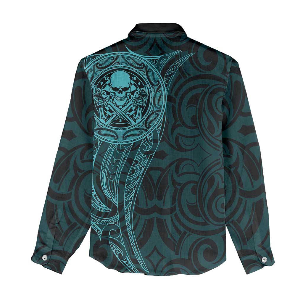 New Zealand Skull Darts Women Casual Shirt Aotearoa Maori Chest Tattoo Stylized Teal LT14 - Polynesian Pride