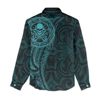 New Zealand Skull Darts Women Casual Shirt Aotearoa Maori Chest Tattoo Stylized Teal LT14 - Polynesian Pride