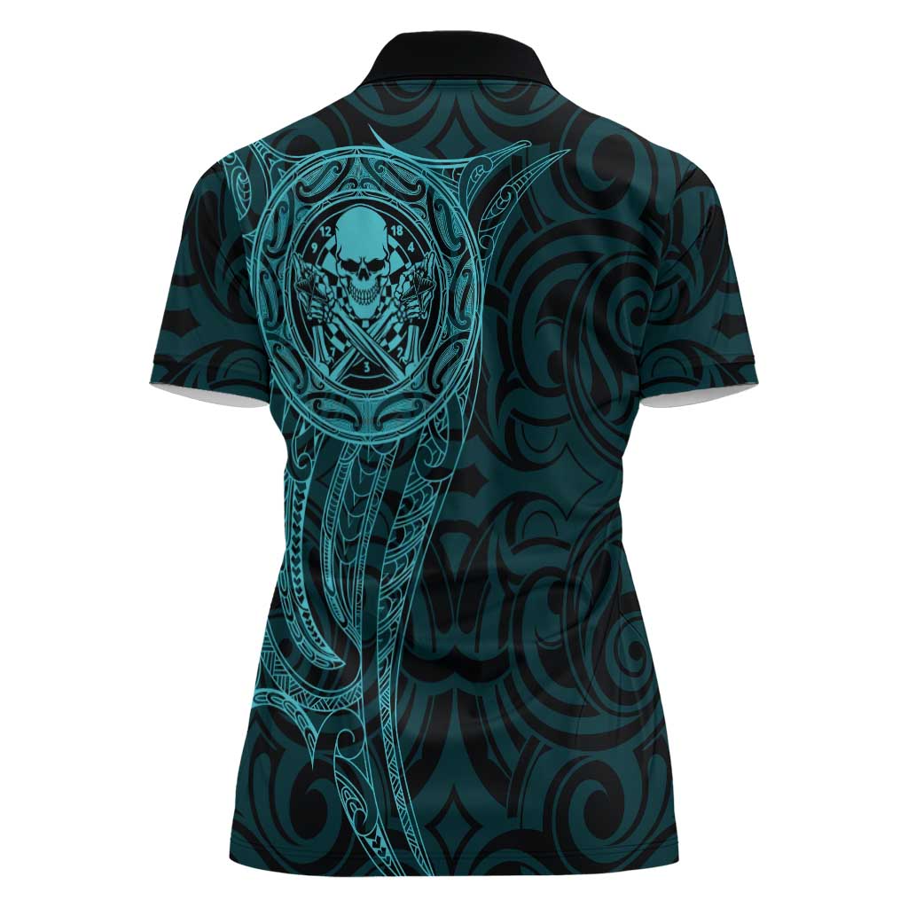New Zealand Skull Darts Women Polo Shirt Aotearoa Maori Chest Tattoo Stylized Teal LT14 - Polynesian Pride