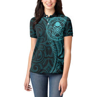 New Zealand Skull Darts Women Polo Shirt Aotearoa Maori Chest Tattoo Stylized Teal LT14 - Polynesian Pride