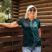 New Zealand Skull Darts Women Polo Shirt Aotearoa Maori Chest Tattoo Stylized Teal LT14 - Polynesian Pride