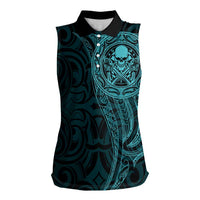 New Zealand Skull Darts Women Sleeveless Polo Shirt Aotearoa Maori Chest Tattoo Stylized Teal LT14 Female Teal - Polynesian Pride