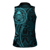 New Zealand Skull Darts Women Sleeveless Polo Shirt Aotearoa Maori Chest Tattoo Stylized Teal LT14 - Polynesian Pride