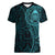 New Zealand Skull Darts Women V-Neck T-Shirt Aotearoa Maori Chest Tattoo Stylized Teal - Polynesian Pride