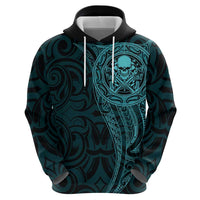 New Zealand Skull Darts Zip Hoodie Aotearoa Maori Chest Tattoo Stylized Teal - Polynesian Pride