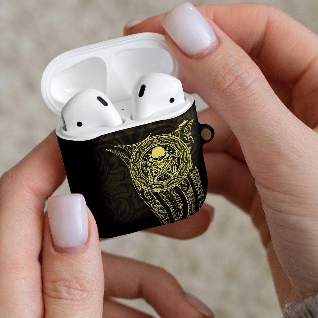 New Zealand Skull Darts AirPods Case Aotearoa Maori Chest Tattoo Stylized Gold - Polynesian Pride