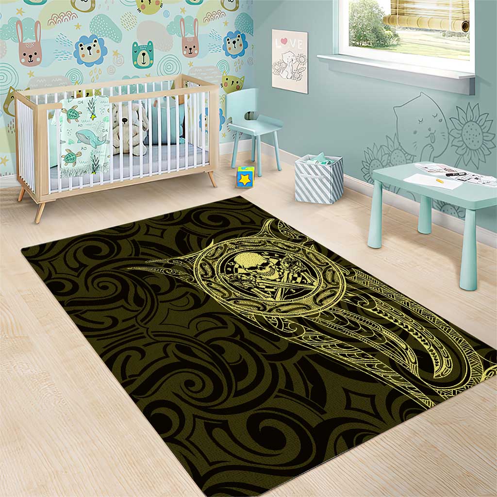 New Zealand Skull Darts Area Rug Aotearoa Maori Chest Tattoo Stylized Gold - Polynesian Pride