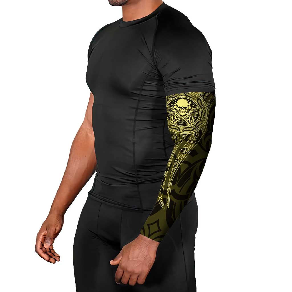 New Zealand Skull Darts Arm Sleeves Aotearoa Maori Chest Tattoo Stylized Gold - Polynesian Pride